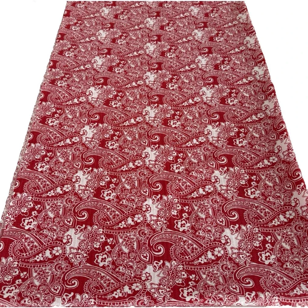 Vintage Paisley Floral Seersucker Plisse Fabric Red White Cotton Blend 4ydx43.5